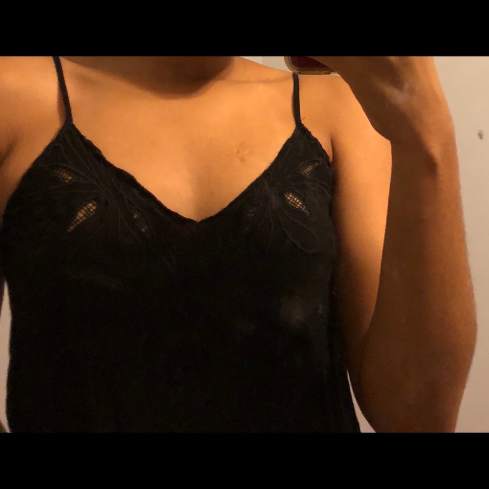 Black floral neck line tank